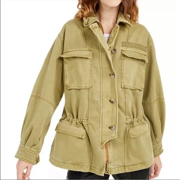 Free People Utility Jacket Olive Green size XS 100% Cotton Military Style Cargo - Picture 12 of 14